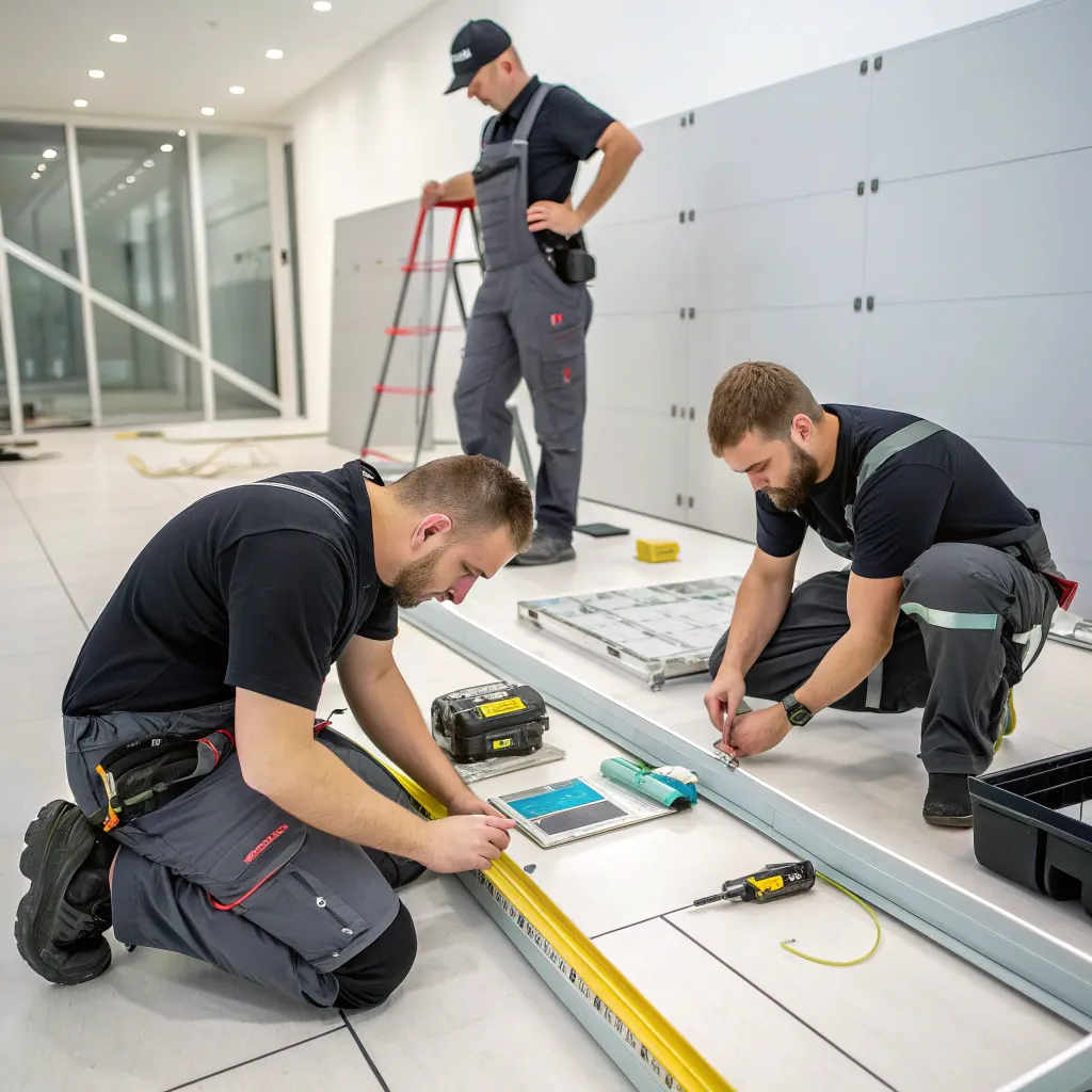 Team of installation experts at MYRENTHIX working on a project