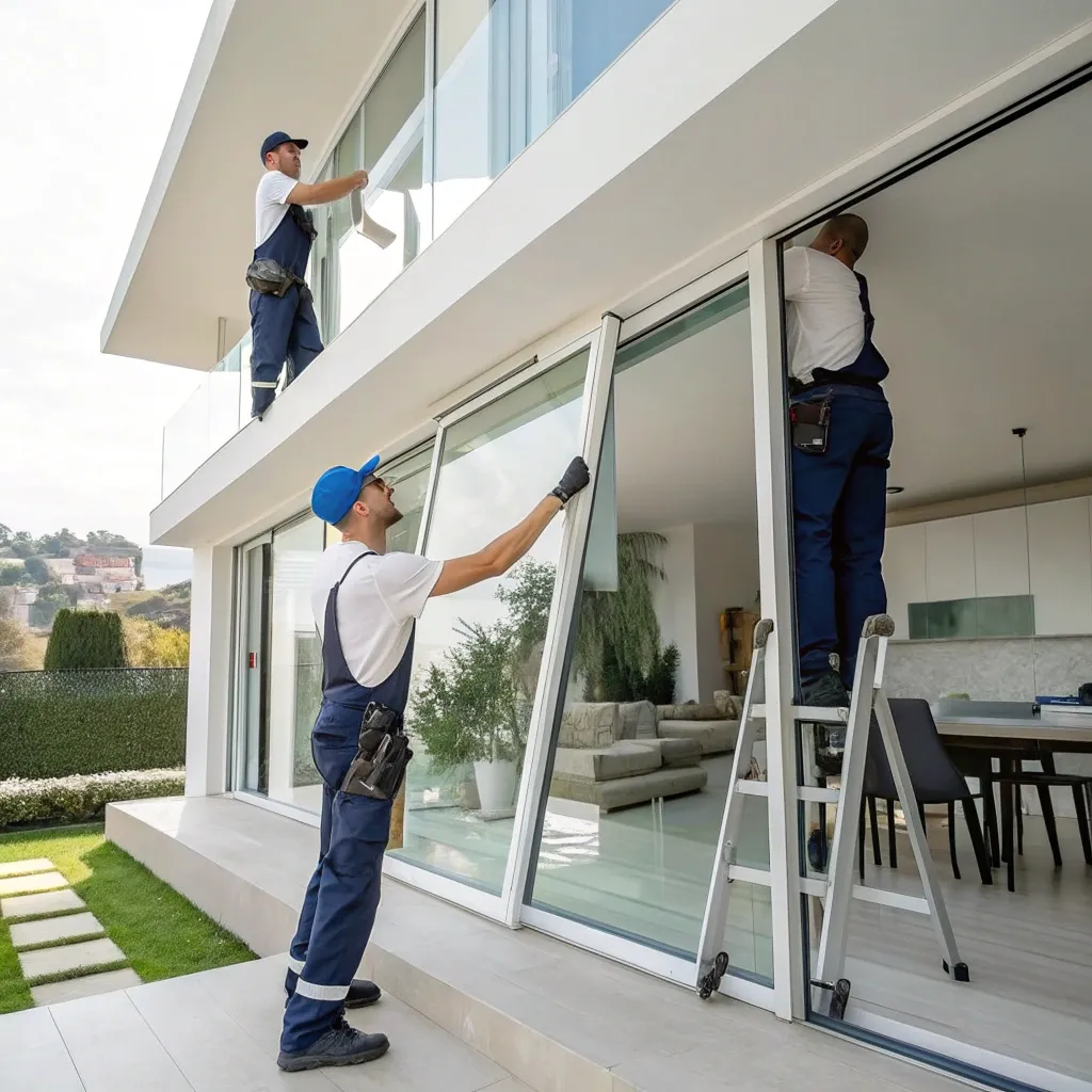 Professional window installation in a modern home setting